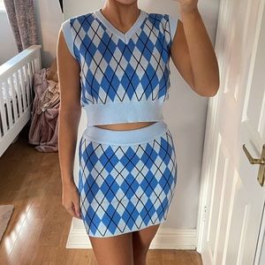 CIDER Check Pattern Crop Vest & Mini Skirt, OS